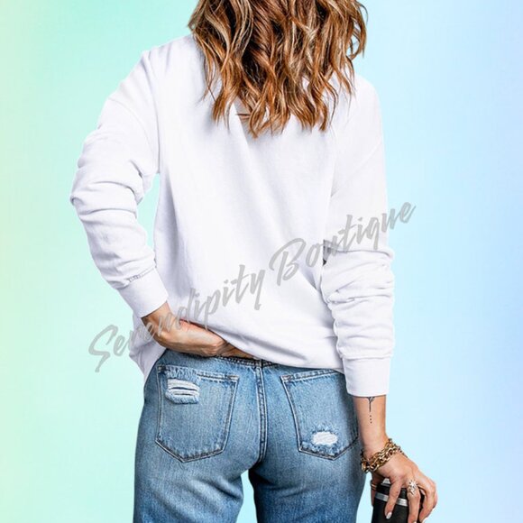 Candy Hearts & Pretty Bows White & Pastels Cotton Sweatshirt - Picture 4 of 8